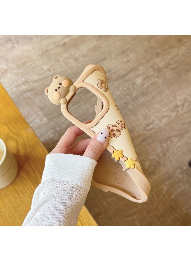 قضايا الهاتف Kawaii متوافقة مع iPhone 13 Pro Max ، قضية الدب الكرتون الجميلة مع زهرة الدب البني حالة الهاتف النساء البنات 3D غطاء السيليكون الناعم مقاوم للصدمات لـ iPhone 13 Pro Max - Image 5